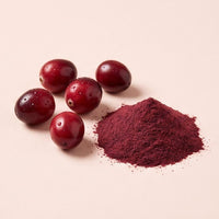 Cranberries and cranberry powder on blush-oat