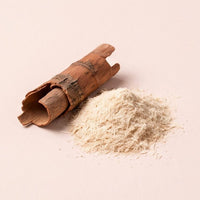 Larch bark with cream arabinogalactan fiber on blush-oat